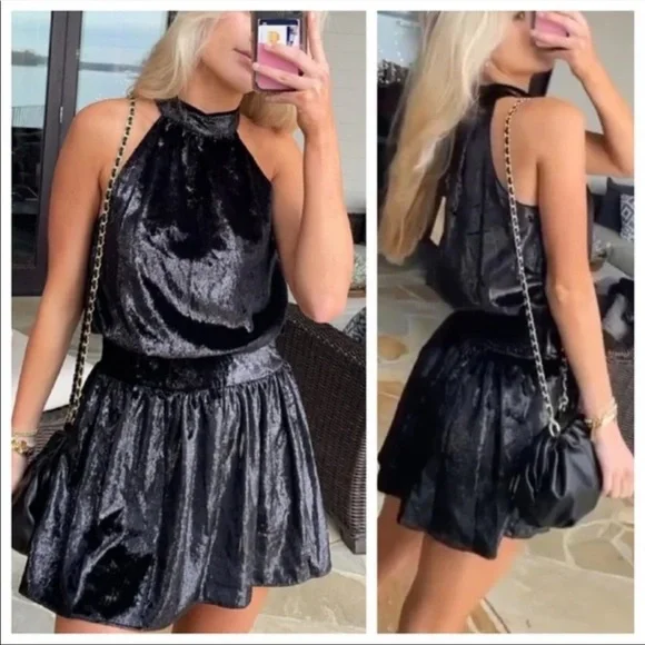 Ramy Brook Black Velvet Ellin Dress NWT